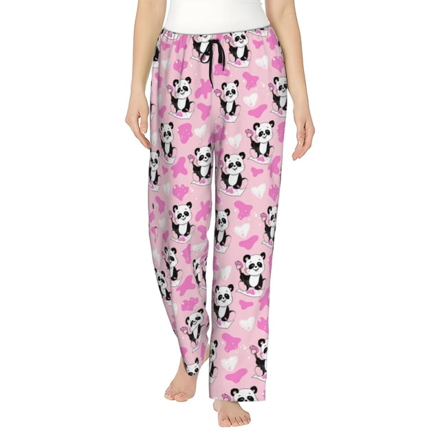 Fotbe Funny Panda Draws A Heart Pantalones de Pijama para Mujer, Pantalones de Dormir, Pantalones Pj con Cordón y Bolsillos-Small