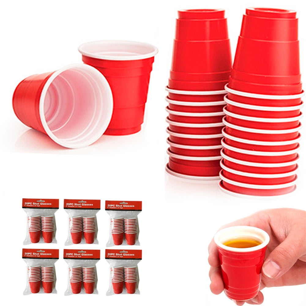 Seagram's 7 Branded Red Party/Shot Cup Solo Cup Style REUSABLE PLASTIC Lot of 4 