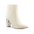 thumbnail image 1 of BLISSFUL STEP Glitter Heel Zipper Block Heels Ankle Boots for Women Cream 7, 1 of 5