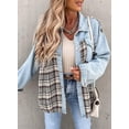 thumbnail image 6 of Women Jean Jacket Long Sleeve Button Down Plaid Oversized Denim Shacket Jackets Boyfriend Plaid Blouse Shacket Top with Chest Pocket, 6 of 7