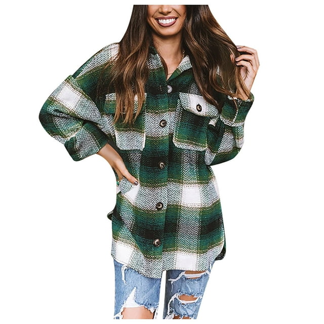 CEHVOM Manteau Mode pour Femmes à Carreaux, Veste à Revers à Manches Longues, Trench à Boutons, Liquidation