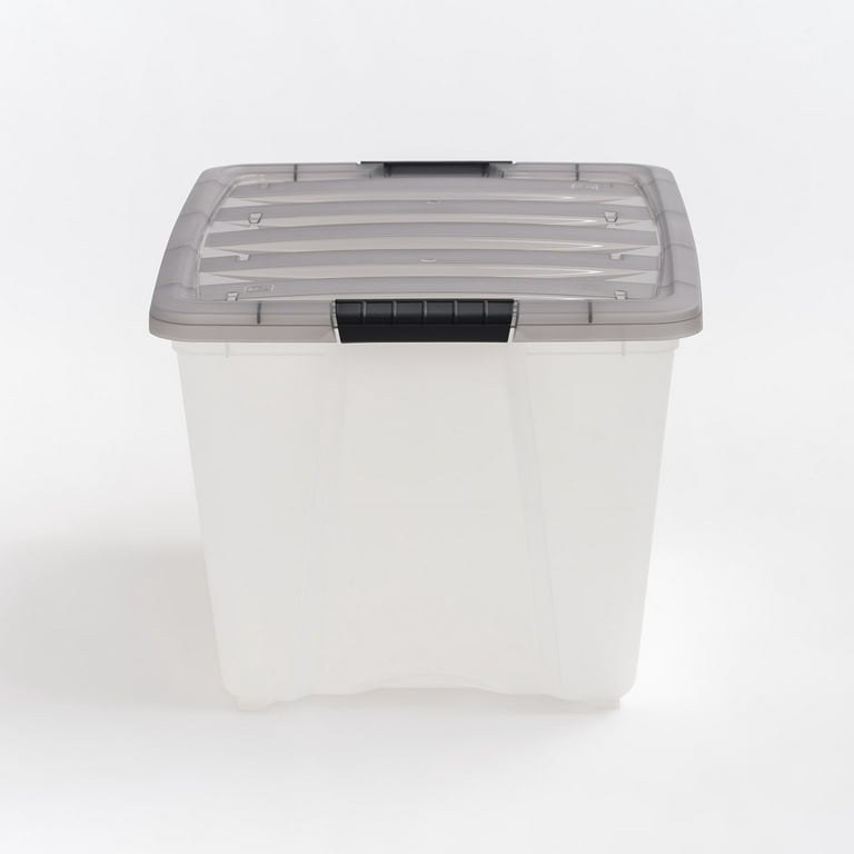 Iris USA, 53 Quart Stack & Pull Clear Plastic Storage Box with Buckles, Gray