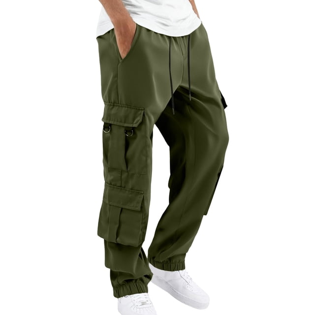 Pantalones cargo para hombre - Pantalones de chándal de pana para exterior - Poliéster, corte cónico, bolsillos utilitarios, tallas S-XXL