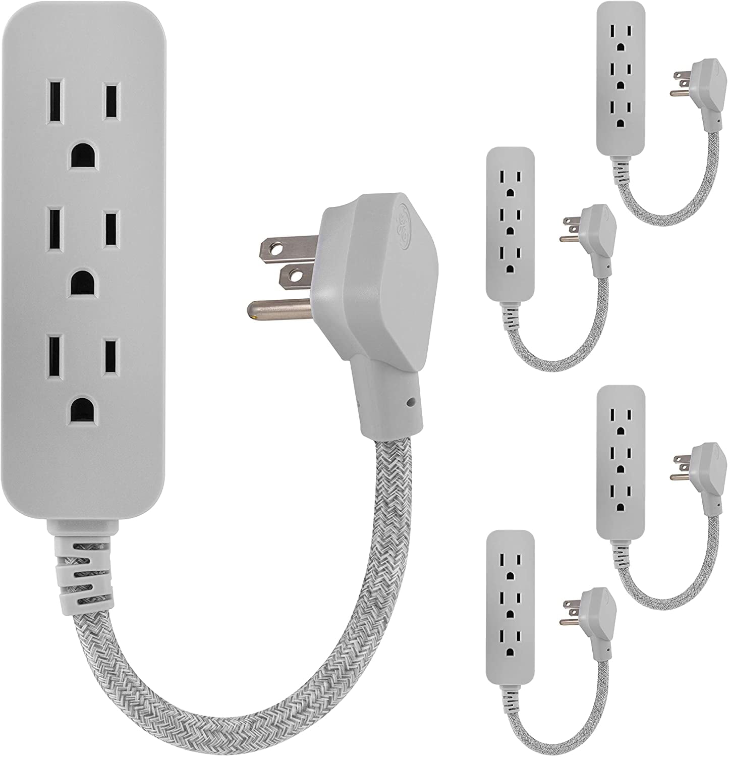 1 to 6 Pcs  Power Strip Grounded Power Extension Cord 3Outlet 1ft 13A/125V/1625W 