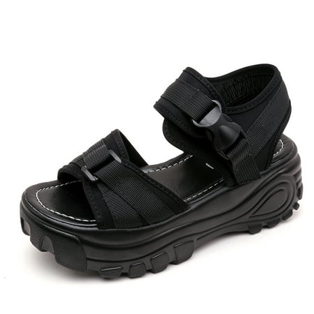

Sunvit Womens Heeled Sandals- New Style Fashion Platform Roman Wedges Casual Summer Sandals #86 Black-5.5