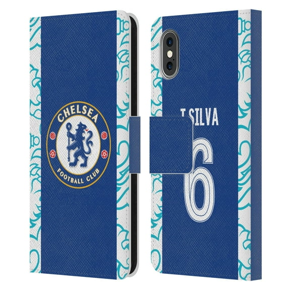 Head Case Designs Officially Licensed Chelsea Football Club 2022/23 Players Home Kit Thiago Silva Leather Book Wallet Case Compatible with Apple iPhone X / iPhone XS