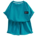 thumbnail image 4 of SGFCWSX Boys 2 Piece Outfits Summer Waffle Knit Short Sleeve T Shirt Elastic Waist Shorts Athletic Set for Kids Blue Size 3T, 4 of 5