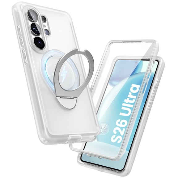 i-Blason Cosmo for Samsung Galaxy S26 Ultra 6.9" Case with Ring Holder Stand,[Built-in Screen Protector] Magnetic Phone Cover Anti-Yellowing Full-Body Slim Shockproof Case for S26 Ultra, Frost Clear