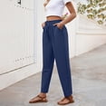 thumbnail image 3 of Fgvctg Palazzo Pants for Women 2026 Spring Summer Flowy Wide Leg Linen Pants Boho Elastic Waist Palazzo Drawstring Long Trousers Lightweight Beach Lounge Trouser Clothes with Pockets Dark Blue 2XL, 3 of 7