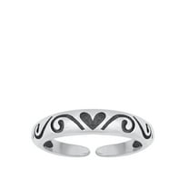 Sterling Silver Oxidized Heart Toe Ring Adjustable Midi Band 925 New Jewelry Female Unisex