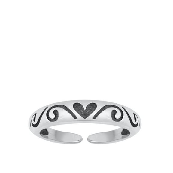 Sterling Silver Oxidized Heart Toe Ring Adjustable Midi Band 925 New Jewelry Female Unisex
