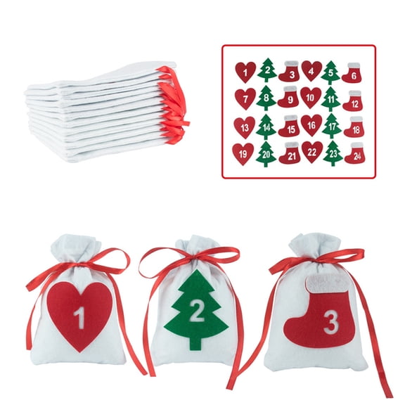 JZCHUNTOY 24 - Day Christmas Advent Calendar Fabric Bags - Festive Countdown for Kids, Women & Men - Edition with Holiday Themed Designs