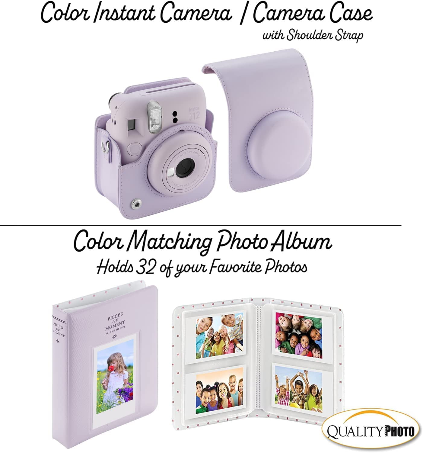  Fujifilm Instax Mini 12 Instant Camera Lilac Purple + Fuji  Film Value Pack (40 Sheets) + Shutter Accessories Bundle, Incl. Compatible  Carrying Case, Quicksand Beads Photo Album 64 Pockets : Electronics