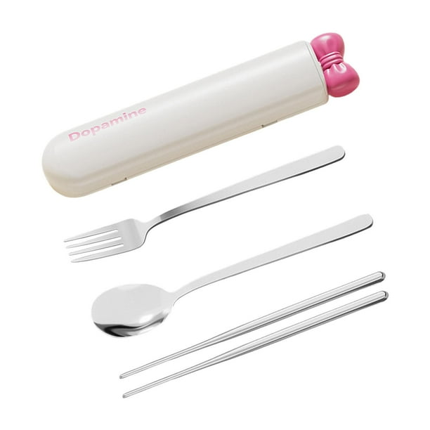 Juego de cucharas y palillos, vajilla, utensilios de viaje, juego de cubiertos portátiles para Blanco 4 piezas