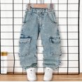 thumbnail image 2 of WXFAZCVU Jeans for Boys Elastic Waist Denim Pants with Pockets School Trendy Streetwear Size 5-6 Years, 2 of 4