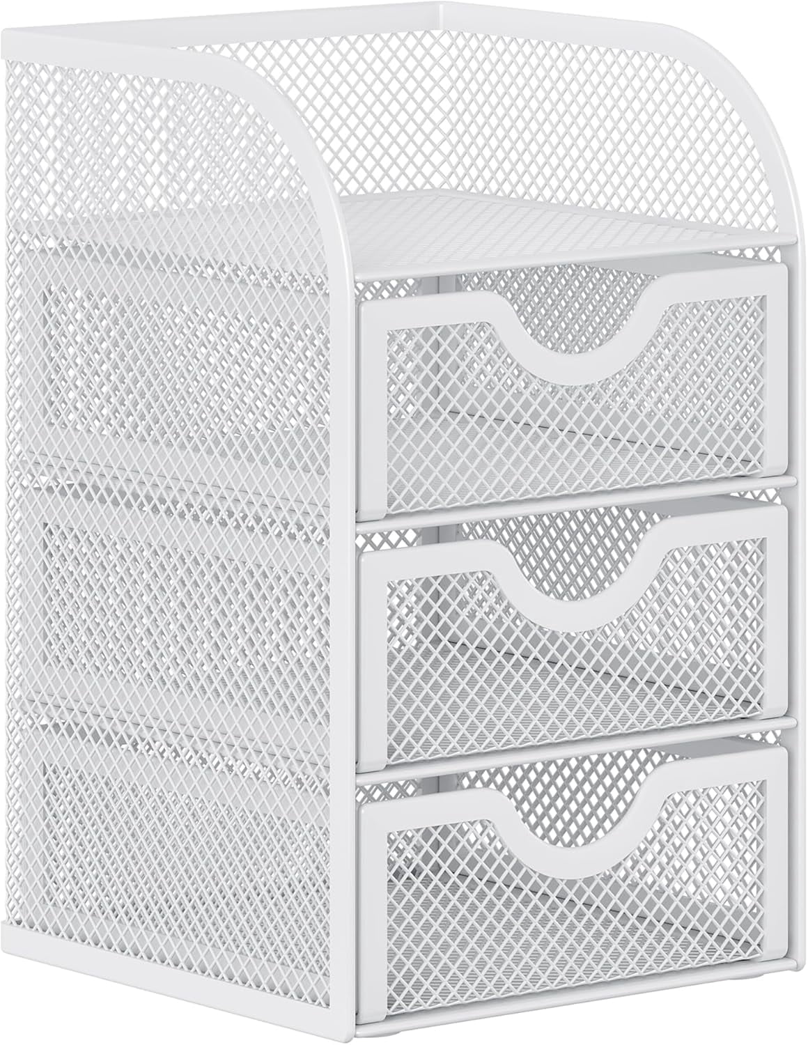 Mesh Desk Organizer with 3 Drawer Office Desktop Organizers and Accessories Stationery Caddy for Office, Home, Students, White