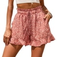 thumbnail image 1 of Aunavey Women Casual Chiffon Shorts Drawstring Comfy Floral Elastic Waist Summer Short with Pockets, 1 of 6