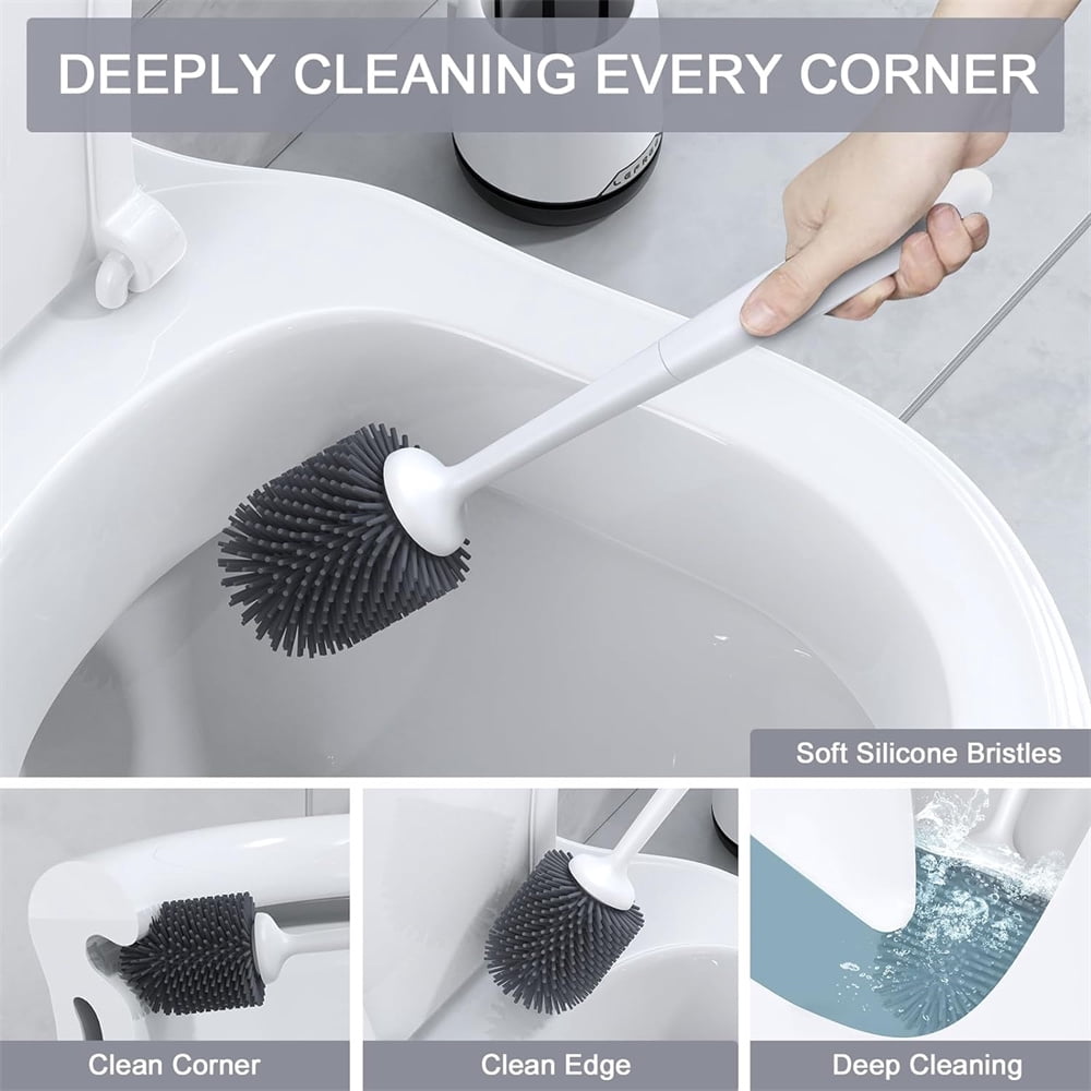 NOGIS Toilet Brush and Holder, 2 Pack Toilet Bowl Brush and Holder with Long Handle, Plastic Holder Easy to Hide, Drip-Proof, Easy to Assemble, Deep Cleaning