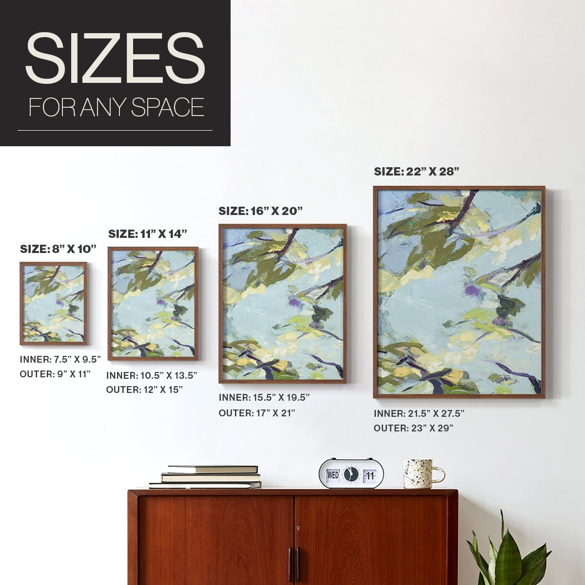 Aqua Sky Framed Print in Brown Solid Wood Framed Print No Nail Hanging
