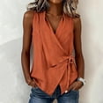 thumbnail image 2 of Inglocry 2026 Women’s Linen Wrap Tank Top Ruched Tie Side V Neck Y2K Sleeveless Summer Casual Vacation Blouses Loose Fit 2026 Orange 2XL, 2 of 5