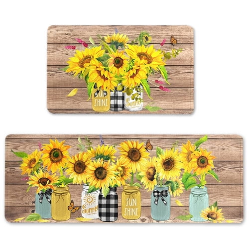 Sunflower Kitchen Rugs Set of 2,Farmhouse Style Kitchen Decor Kitchen Mat Non-Slip Washable Kitchen Decor Anti Fatigue Floor Mat for Kitchen Sink Laundry Room,