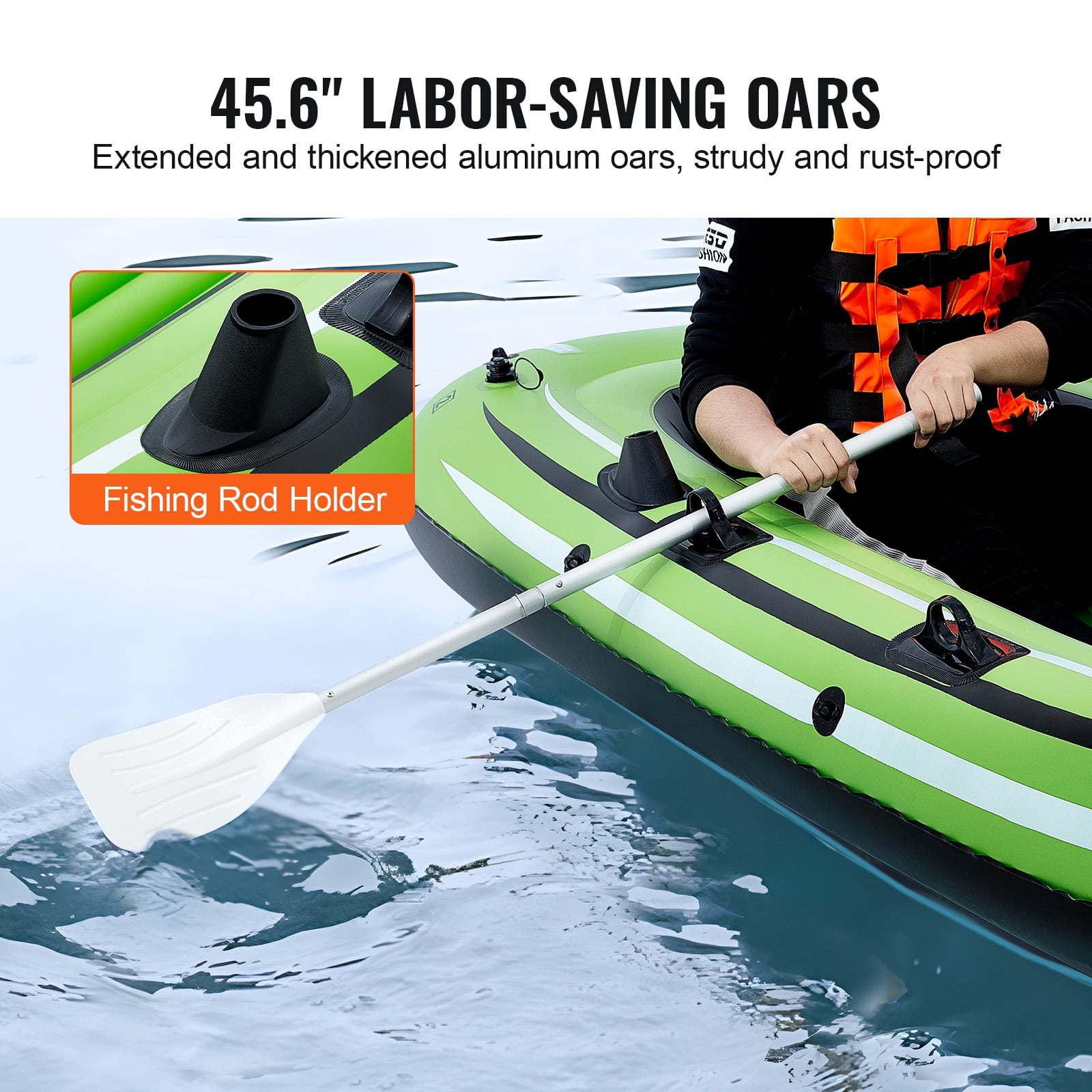 KFFKFF 3-Person PVC Inflatable Boat with Aluminum Oars and High-Output Pump