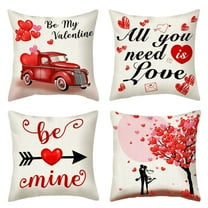 Matoen 4Pcs Valentines Day Pillow Covers 18x18 Valentine Linen Cushion Decorative Throw Pillow Covers Sofa Couch Anniversary Wedding Valentine Home Decor