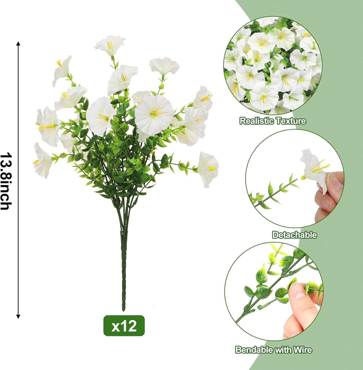 12PCS Outdoor Artificial Flowers, UV Resistant No Fade Faux Greenery, Spring Summer Decoration for Garden Porch Yard Home Cemetery Decor