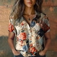 thumbnail image 2 of Summer Tops for Women BWASD Fashion Boho Floral Print Short Sleeve Shirts Vacation Beach Blouse Casual Going Out Travel Outfits Trendy (Beige M), 2 of 4
