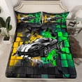 thumbnail image 2 of Erosebridal Racing Car Bed Sheets King,Geometric Buffalo Bedding King Size,Golden Green Sheet Set King,Lightweight Car Room Decoration,4 Pieces, 2 of 7