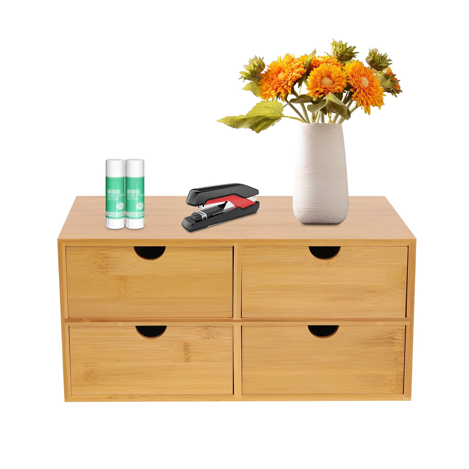 Bamboo Desk Organizer with 4 Drawers, Office Tabletop Storage Organization Box