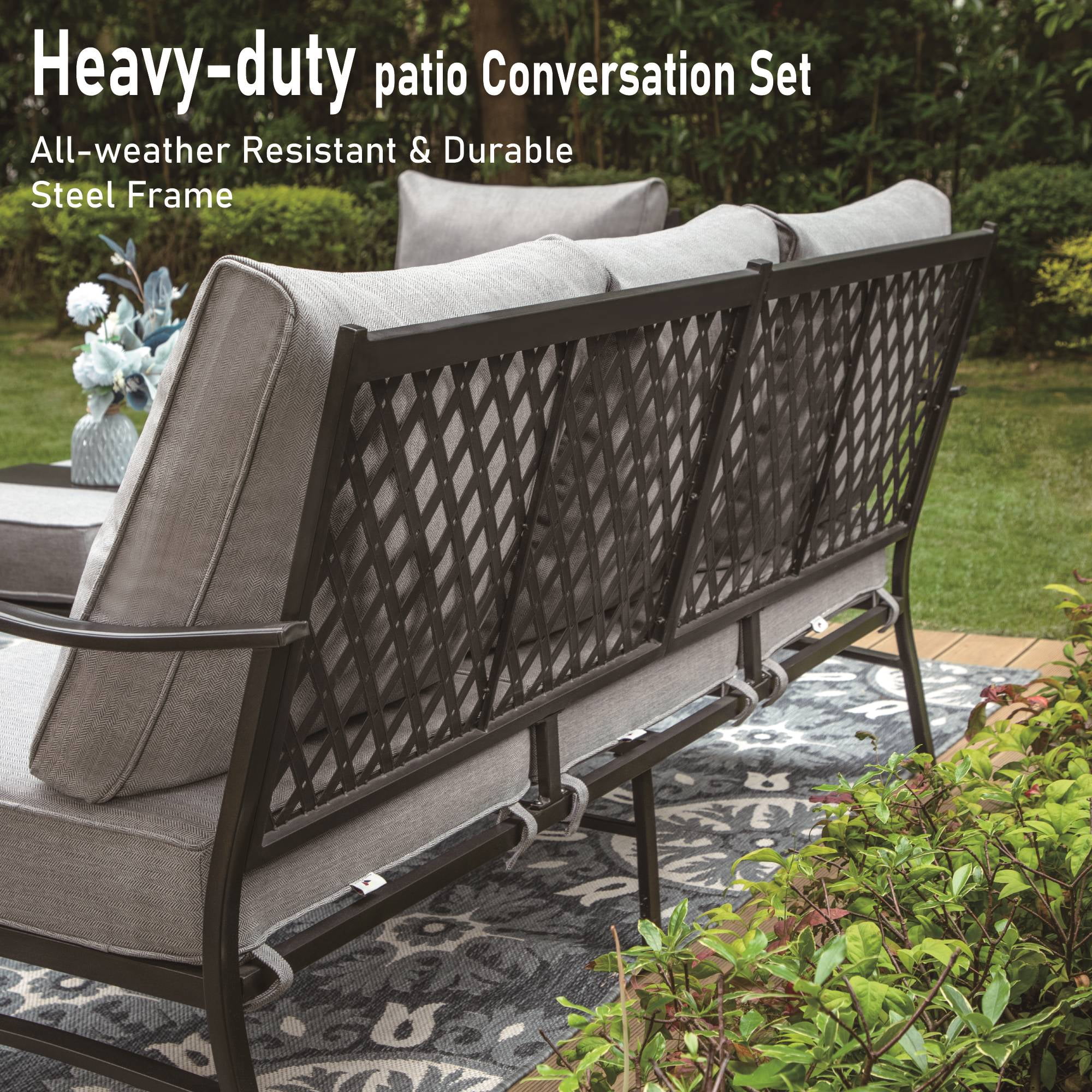 MF Studio 7-Seater Patio Conversation Set Metal Outdoor Furniture Set with Swivel Chairs and Ottomans - Gray