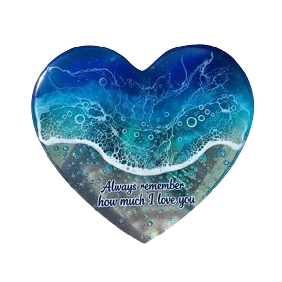 Fused Glass Heart Paperweight, 5x5cm Handcrafted Ocean Blue Art Glass for Desk & Shelf Decoration (Dark Blue)
