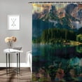 thumbnail image 2 of Chilfamy  Landscape Stall Shower Curtain, Summer Sunrise on Vorderer Gosausee Lake in The Austrian Alp Mountains, Fabric Bathroom Decor Set with Hooks， Pink Green White, 2 of 7