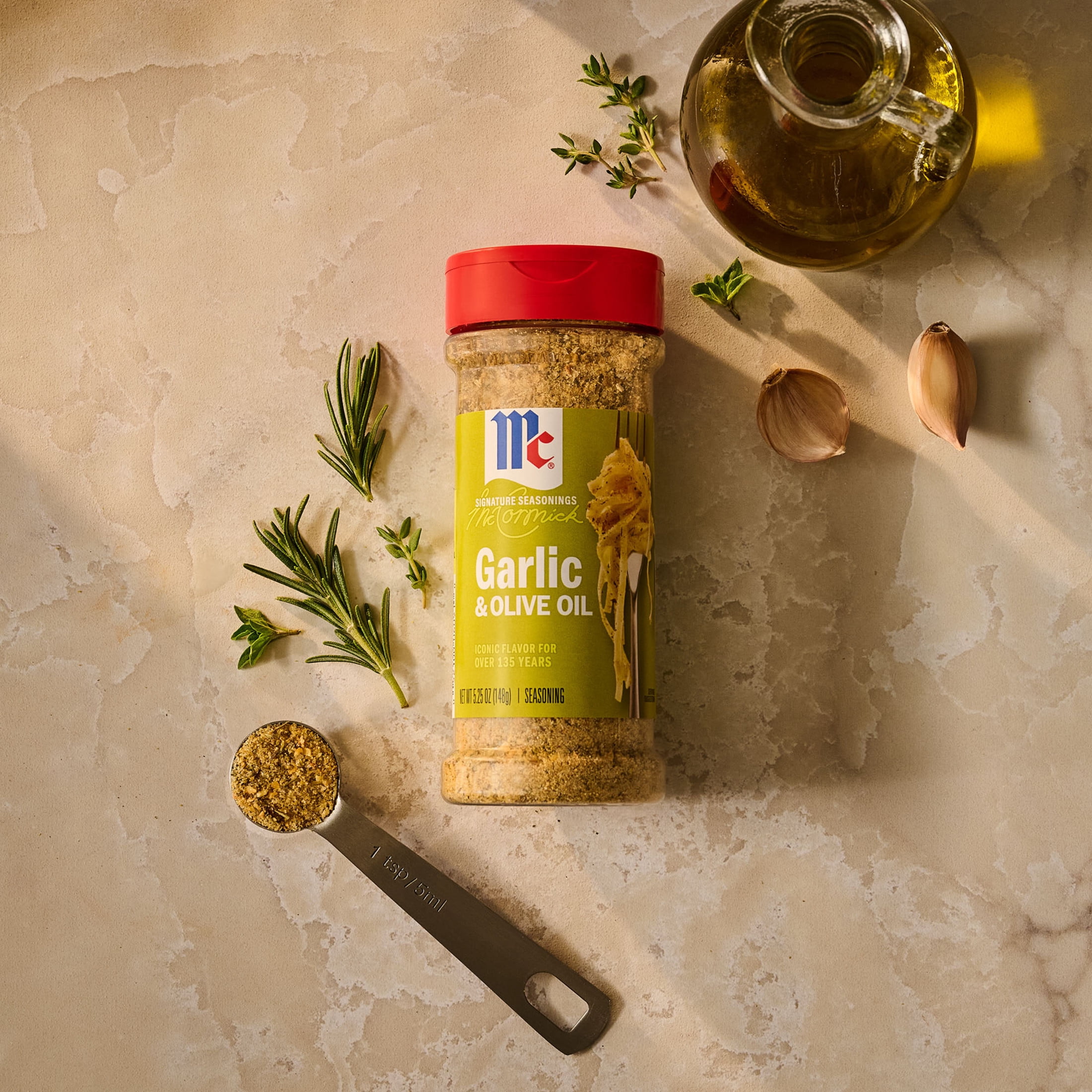 (3 pack) McCormick Garlic and Olive Oil Seasoning Blend, 5.25 oz Bottle