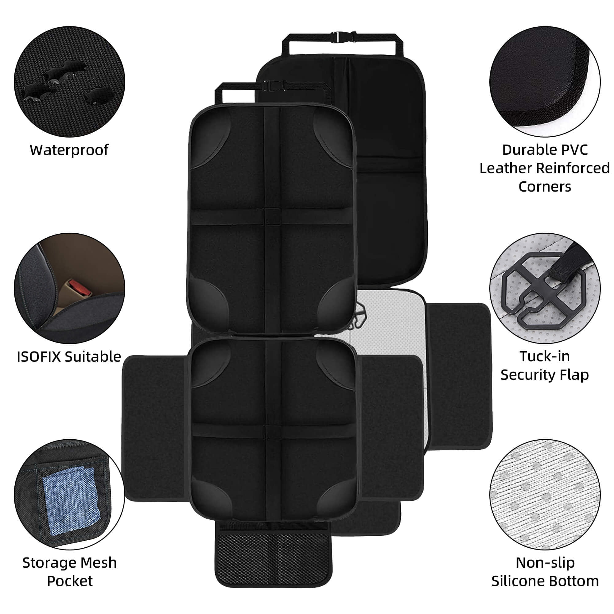 Fixdono Car Seat Protector for Child Car Seat, 600D Fabric Waterproof Car Seat Cover with Non-Slip Backing, 2 Pack, Black