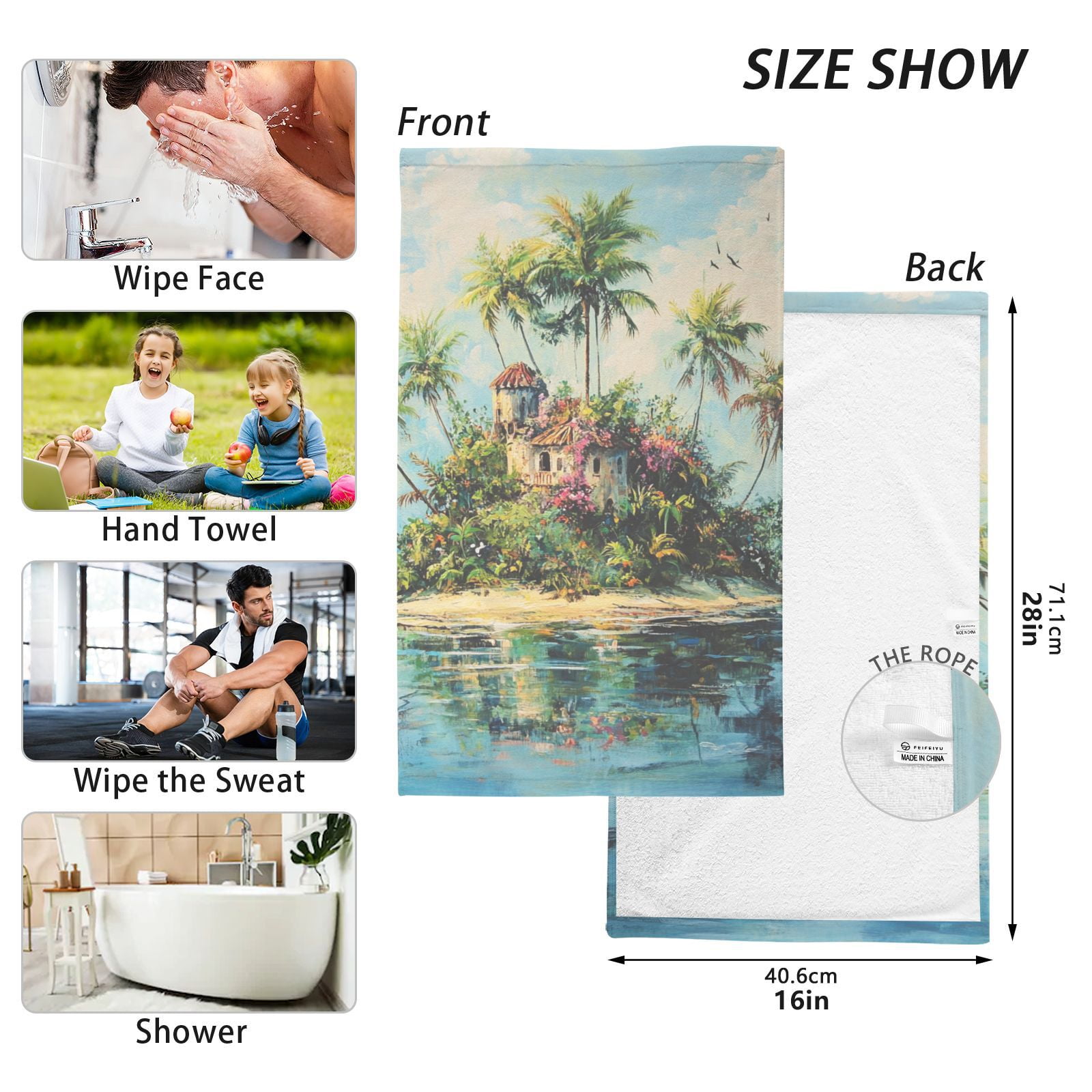 Watercolor Paradise Island Hand Towels Cotton Bath Towels Large Face Towels Absorbent for Bathroom 2 Packs