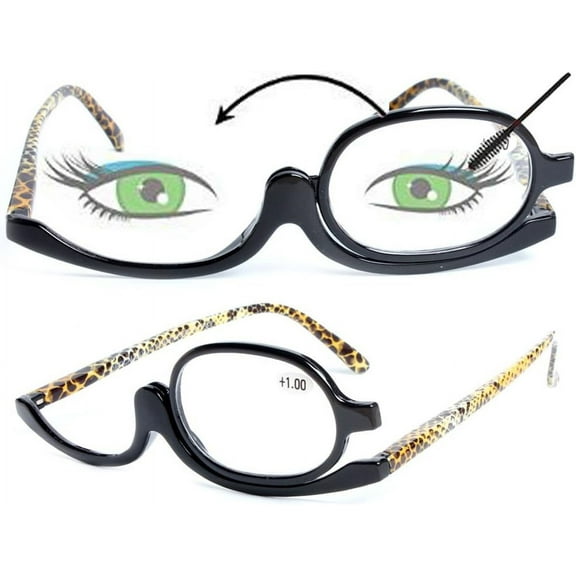 2Pairs Womens Magnifying Eye Make Up Spectacles Flip Down Lens Folding Cosmetic Reading Glasses