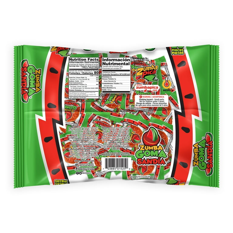 Zumba Pica Goma Sandia Gummy Candy, Mexican Tamarind and Watermelon Candy, 20 Ct
