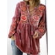 thumbnail image 2 of Blusa de mujer con estampado vintage, escote en V, manga larga, puños elásticos, ropa de calle, primavera y otoño, camiseta holgada de terciopelo, jersey, ropa de mujer, 2 of 4