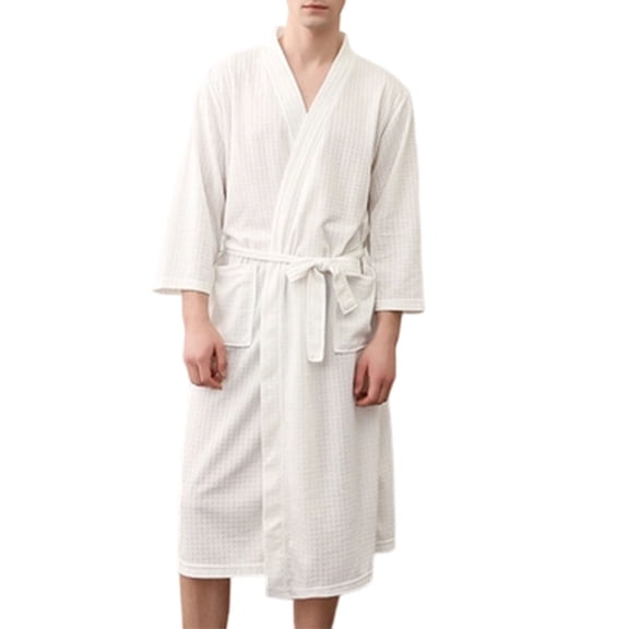 Waffle Robes for Men, Lightweight Soft 3/4 Sleeve Bathrobes , Cozy House Coat for Spa, Shower & Hotel
