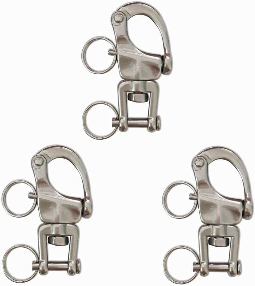 3Pack Swivel Eye Snap Shackle Quick Release Bail Rigging Sailing Boat Marine 316 Stainless Steel