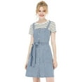 thumbnail image 1 of Vestido de mezclilla A-Line para mujer con tirantes ajustables Inspire Chic, primavera verano, color azul claro, 1 of 8