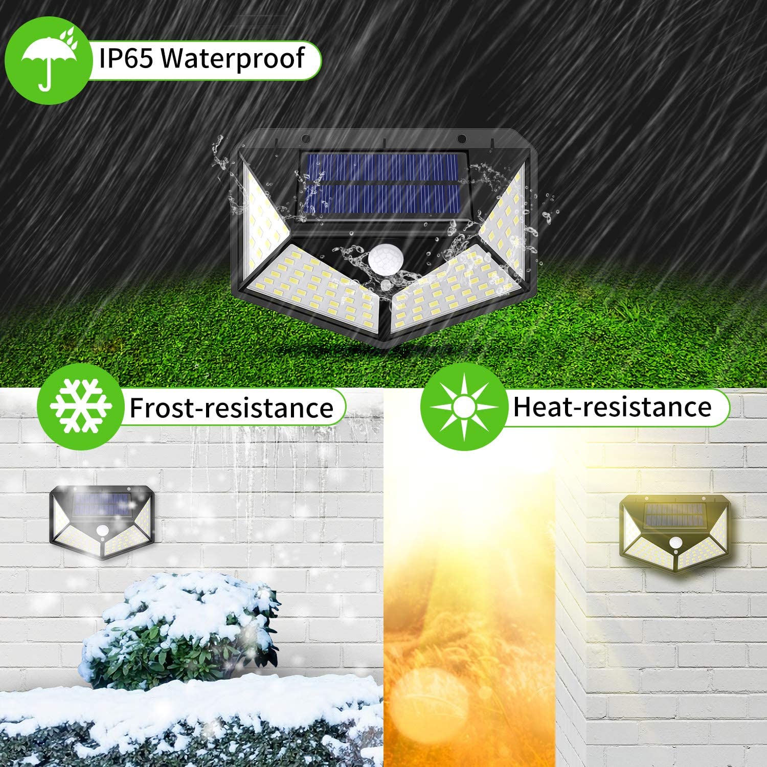 Solar Lights Outdoor, Solar Powered Motion Sensor Lights 100 LEDs Outdoor Waterproof Wall Light Night Light with 3 Modes with 270° Wide Angle for Garden, Patio Yard, Deck Garage, Fence - 1 Pack - image 4 of 8