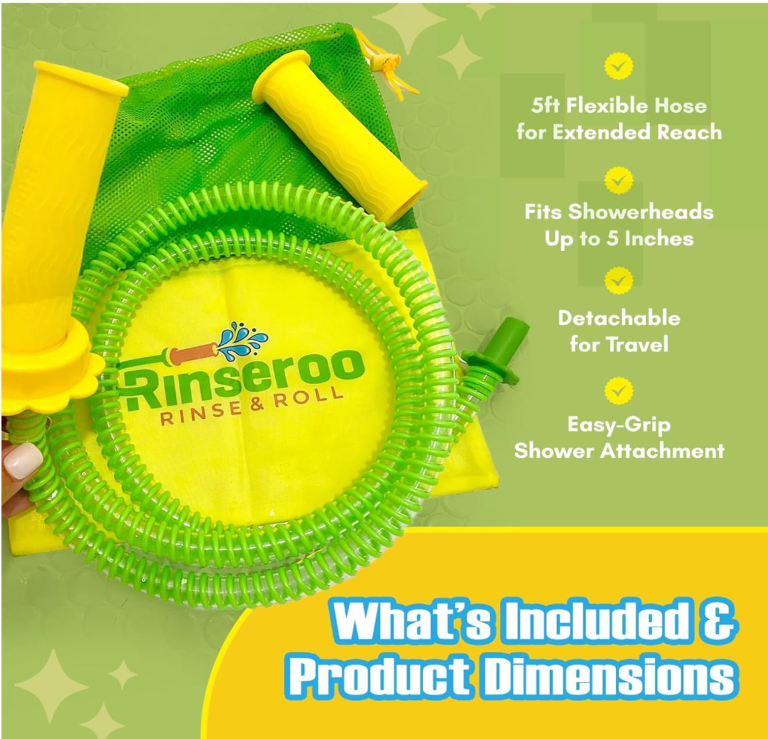 Rinseroo Portable Bidet Hose – Slip-On Shower Attachment for Postpartum, Post-Surgery, Warm Water Hygiene. Handheld Sprayer for Travel, Men, Women, RV. Peri Bottle Alternative, 5ft Hose, 5" Stretch