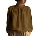 thumbnail image 4 of Juslio Womens Solid Color Long Sleeve Shirts Crew Neck Loose Comfortable Khaki Ruched Tops, 4 of 8