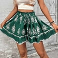 thumbnail image 2 of Flowy Boho Shorts for Women Summer Trendy Printed Beach Casual Wide Leg Elastic Waist Short Pants (L, Green), 2 of 7