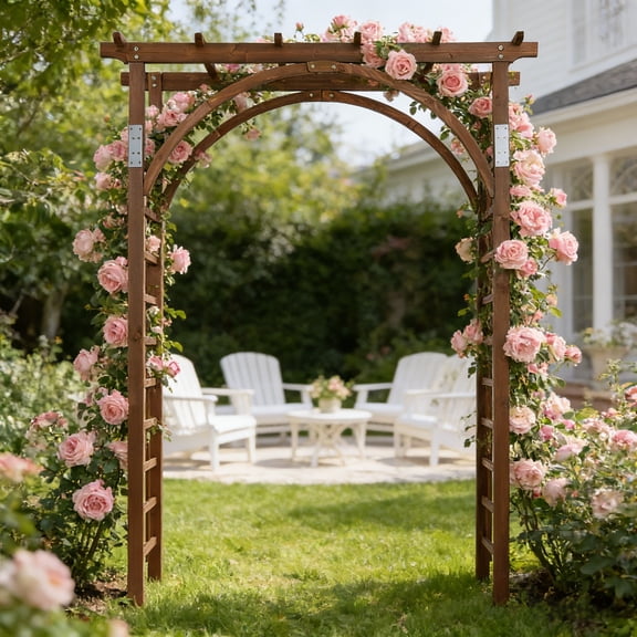 Ktaxon Outdoor Wooden Garden Arbor for Climbing Plants-84.65" H, Wood, Brown