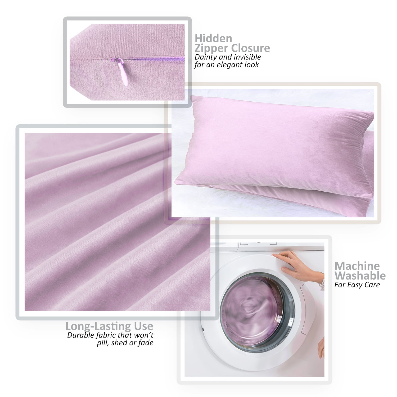 Clara Clark Plush Solid Decorative Microfiber Square Throw Pillow Cover with Throw Pillow Insert for Couch, Grey Lavendar, 24"x24"", 4 Piece Decorative Soft Throw Pillow Set