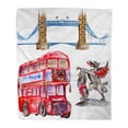 thumbnail image 1 of ASHLEIGH Throw Blanket Warm Cozy Print Flannel Watercolor London Great Britain Symbols British Bus Aquarelle for Pattern Comfortable Soft for Bed Sofa and Couch 50x60 Inches, 1 of 1